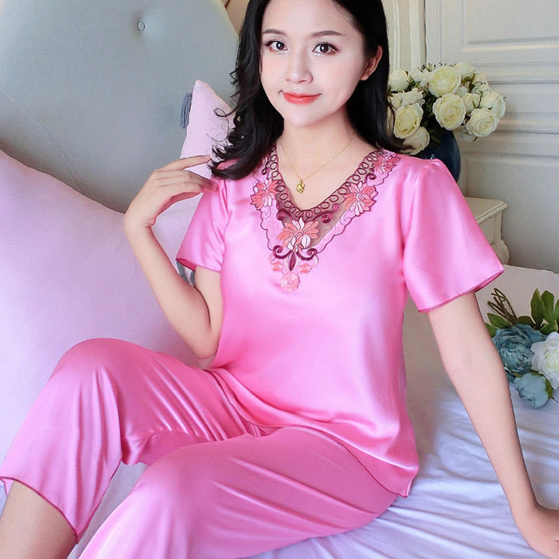 Women's Homewear Pajamas Nightgown Non-Glossy Lace Fabric ladies cute lady silk sexy cute bigsize