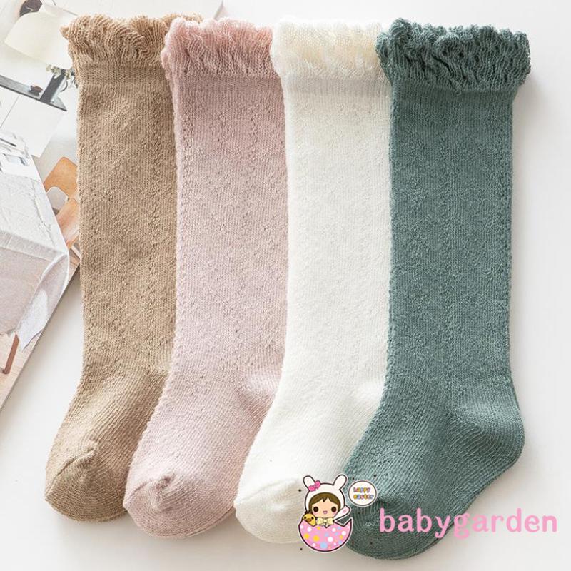 Đôi Vớ Dài Qua Gối Phối Lưới Màu Trơn Thời Trang Dành Cho Bé Gái 0-3 Tuổi