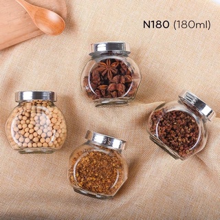 Hũ thủy tinh tròn đáy nghiêng nắp bạc dùng đựng gia vị trà hoa thực phẩm trang trí 180ml 380ml