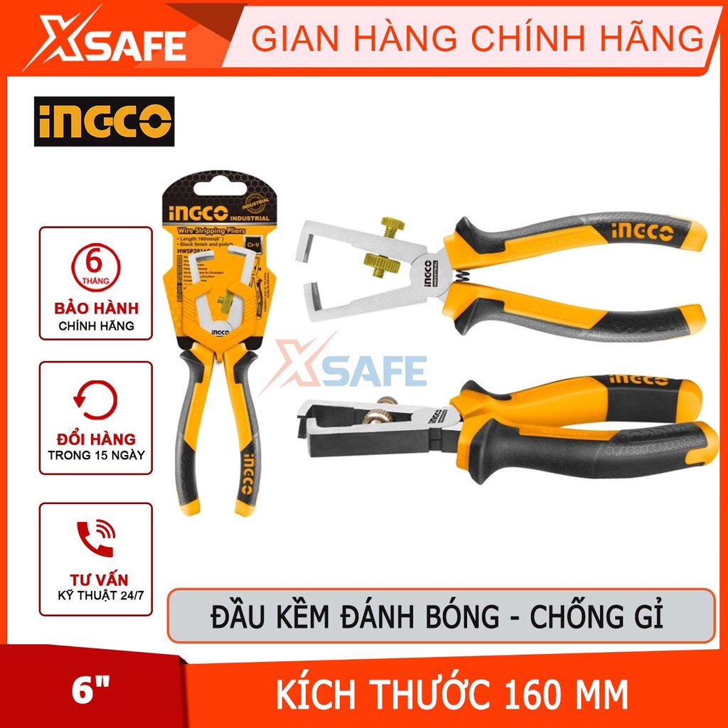 Kìm tuốt dây điện đa năng INGCO HWSP08168 160mm 6&quot; kềm tước dây thép không gỉ phù hợp với mọi kích cỡ - chính hãng