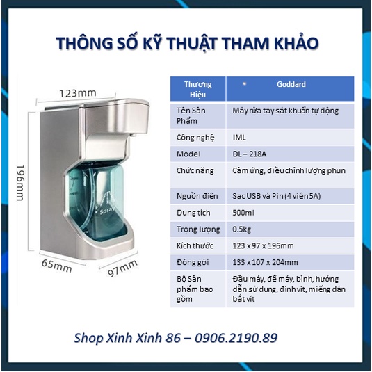 Máy Rửa Tay Sát Khuẩn Tự Động Phun Bọt Nhả Gel Xịt Cồn Rửa Tay Khô Sạc USB Dung Tích 500ml