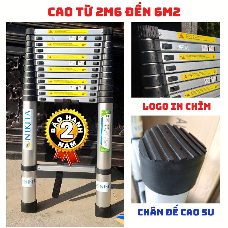 Thang nhôm rút xếp đơn cao cấp Chính Hãng Nikita R26, R32, R38, R41, R50, R54, R58, R62 cao từ 2m6 đến 6m2