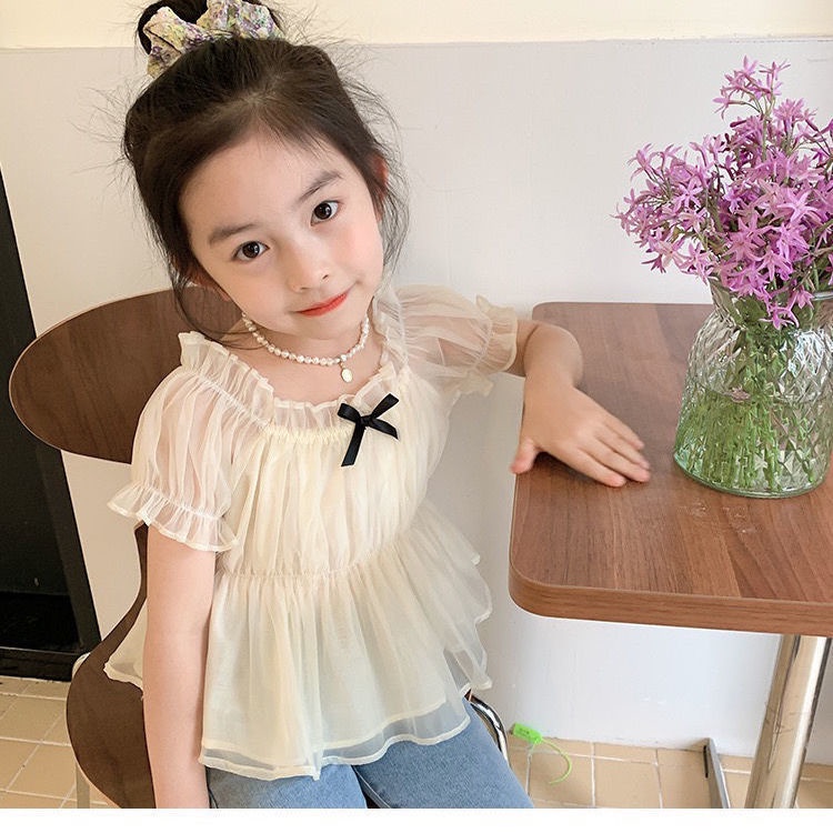 Áo Kiểu Tay Ngắn Phồng Hở Vai Phong Cách Phương Tây Dành Cho Bé Gái