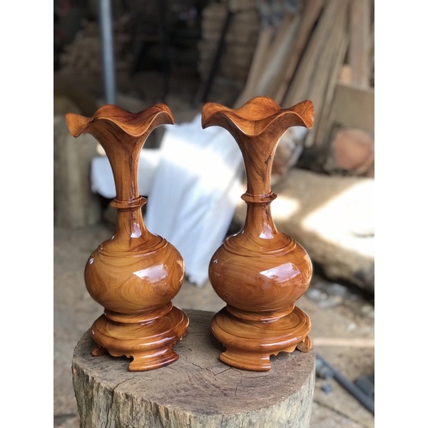 Lục bình hoa gỗ xoan đào môt cặp cao30cm rộng10 cm