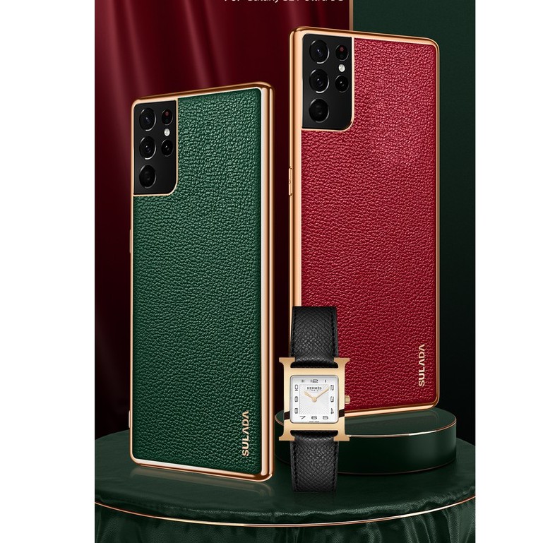 CHÍNH HÃNG Ốp da SULADA cao cấp mạ viền gold sang trọng SAMSUNG S22 S21 / PLUS / ULTRA DA SẦN