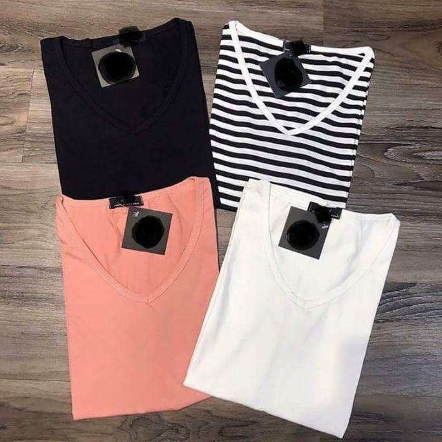 Áo phông nữ trơn cổ tim chất cotton 100% bao đẹp | BigBuy360 - bigbuy360.vn