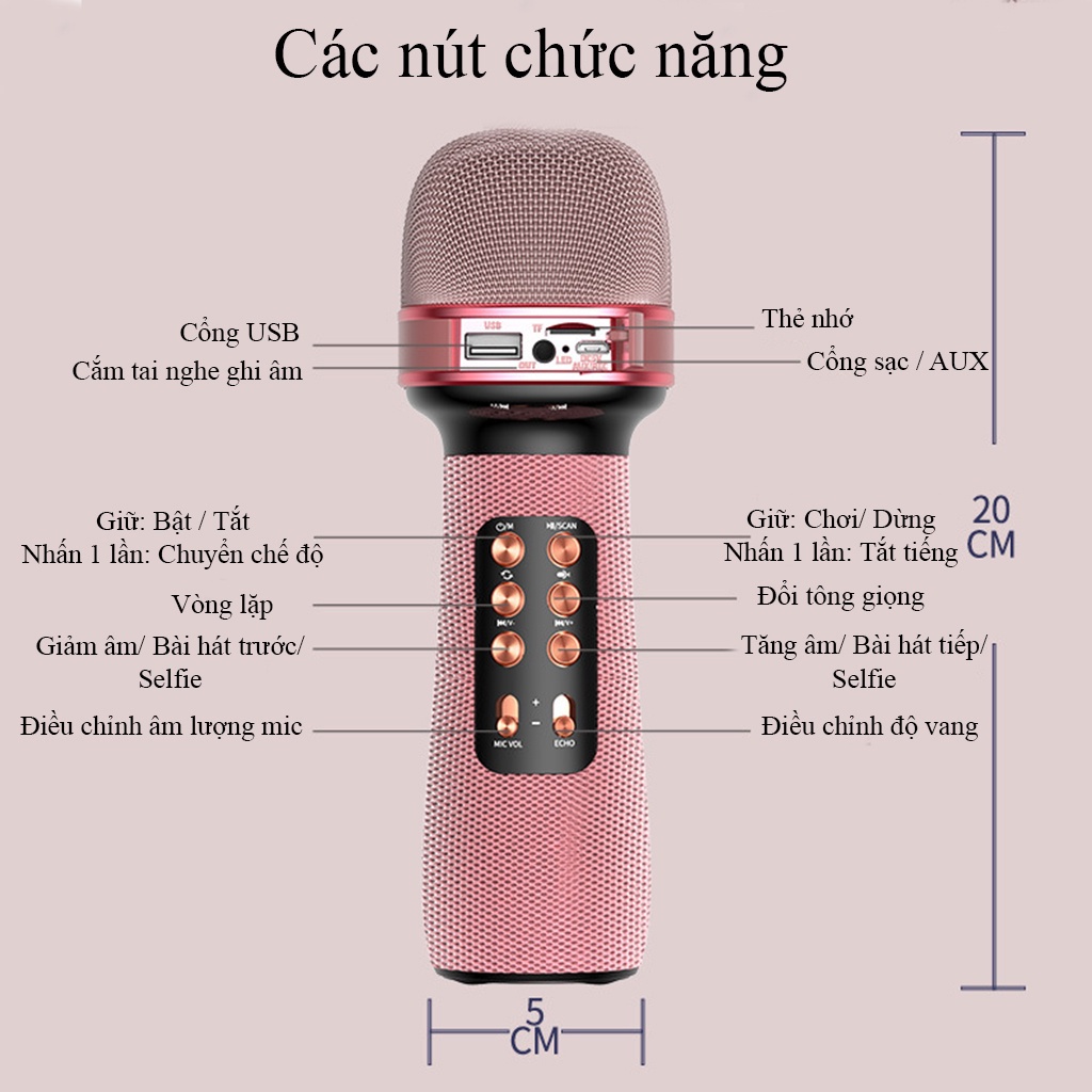 Mic Hát Karaoke Bluetooth Không Dây Công Nghệ Mới Âm vang- Micro Cầm Tay-Loa Chất Lượng Cao - Mic Hát Karaoke Mini Hát
