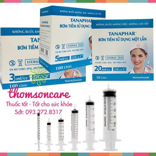 Bơm kim tiêm y tế 1ml 3ml 5ml 10ml 20ml 50ml Hộp nguyên của Dược Tanaphar