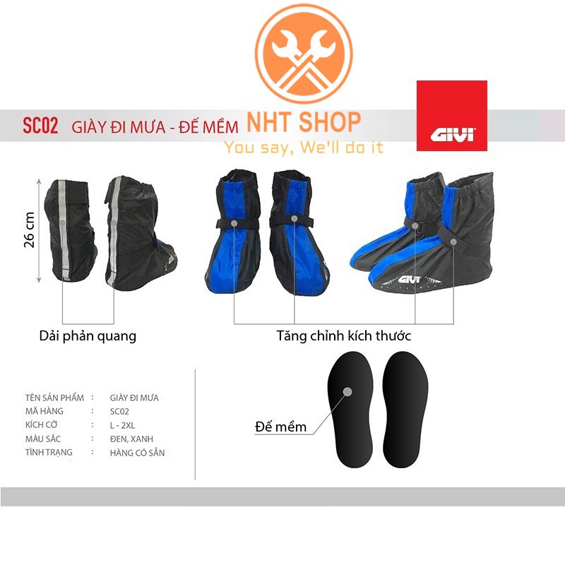 Giày Đi Mưa Givi SC02 Shoe cover 02 Màu Xanh, Đen – NHT Shop