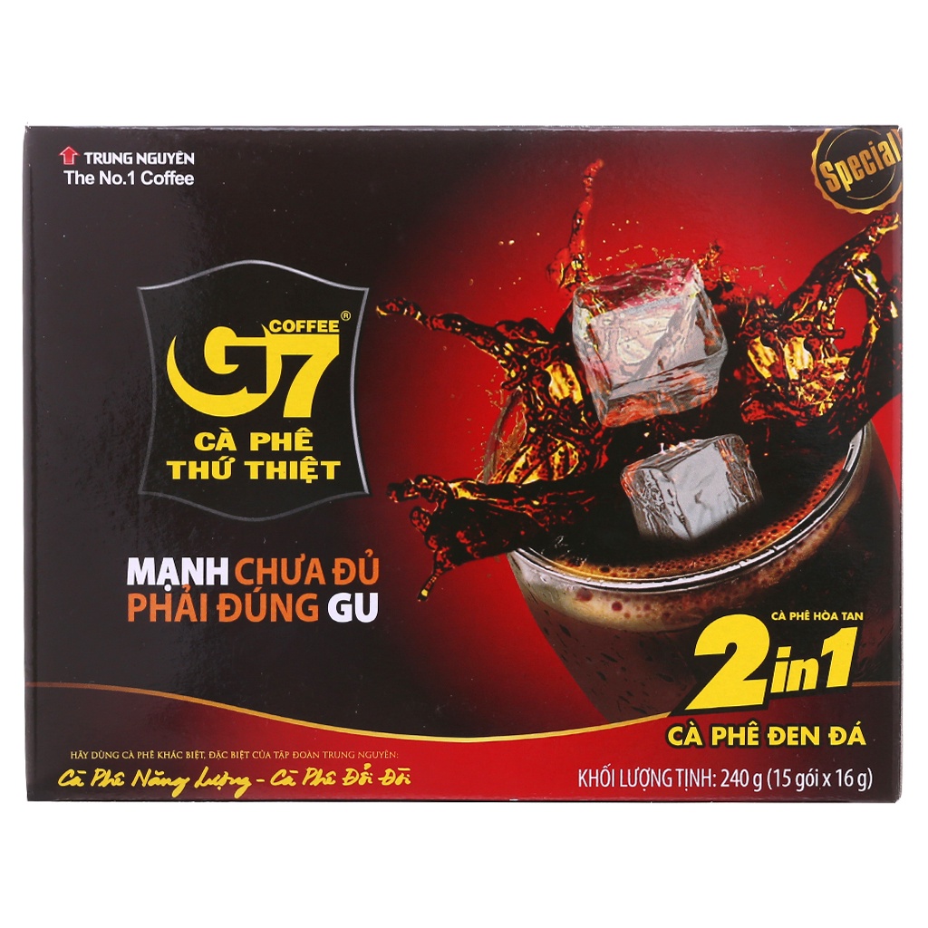 (Có tem xác thực) Cà phê hòa tan đen đá G7 2in1 - cafe trung nguyên g7 hộp 15 gói