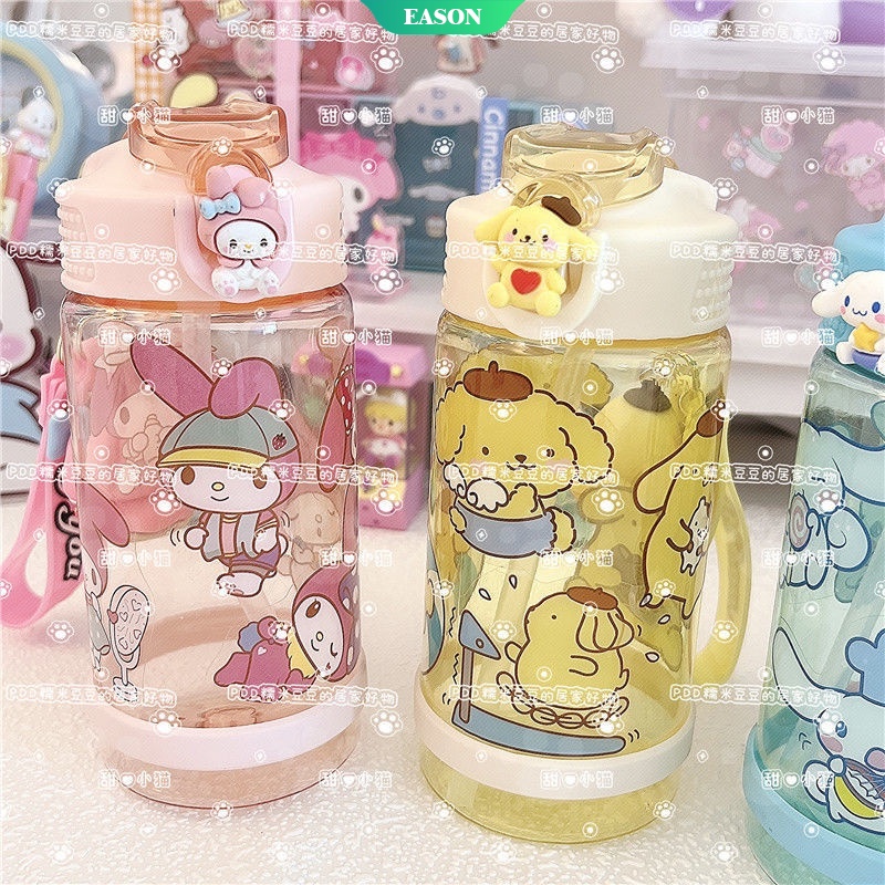 Bình Nước Thủy Tinh Họa Tiết Sanrio Kuromi Hello Kitty Cinnamoroll 2022 Nhỏ Gọn Kèm Ống Hút Và Nhãn Dán Dễ Thương