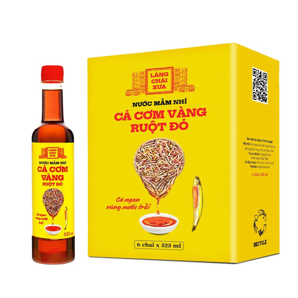 Nước Mắm Nhỉ Làng Chài Xưa Cá Cơm Than, Tôm Biển, Cá Cơm Vàng Ruột Đỏ, Chay 3 trong 1 525ml/chai nhựa