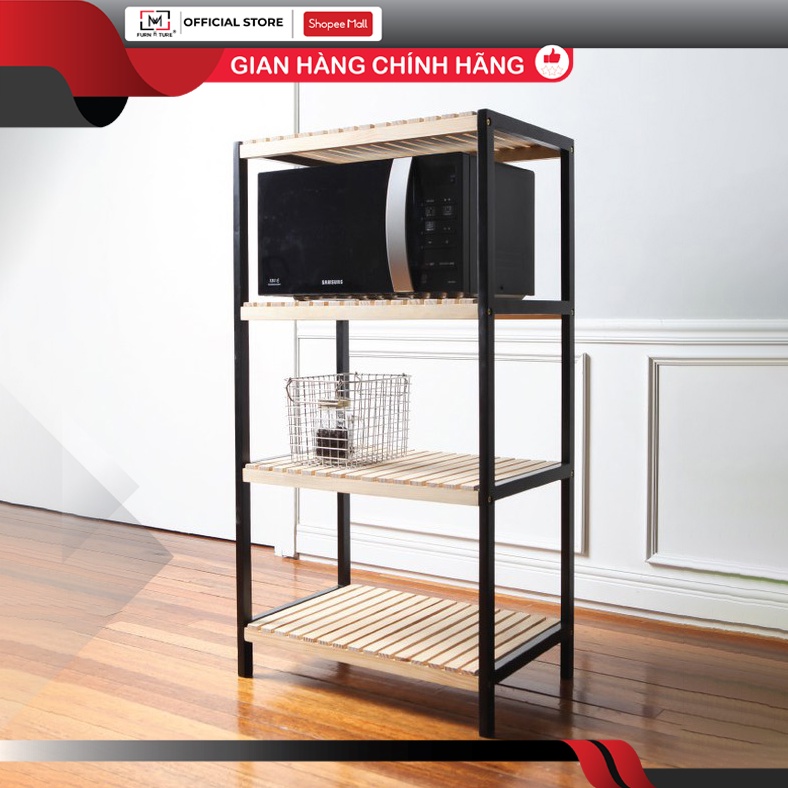 Kệ để lò vi sóng 4 tầng lắp ráp màu đen phối gỗ thương hiệu MW FURNITURE - Nội thất căn hộ