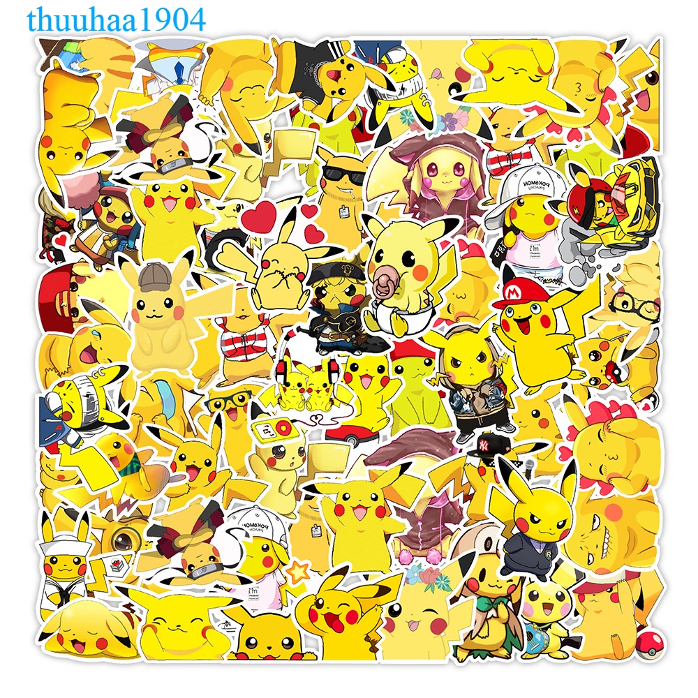 50 Sticker PIKACHU chống nước sticker dán laptop, điện thoại, đàn guitar, mũ bảo hiểm, vali không trùng nhau