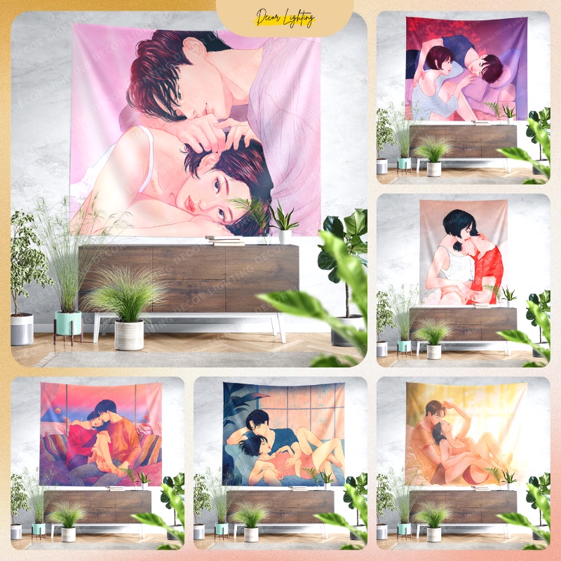 Tranh vải treo tường trang trí phòng, thảm treo tường decor phòng ngủ hình cặp đôi mẫu