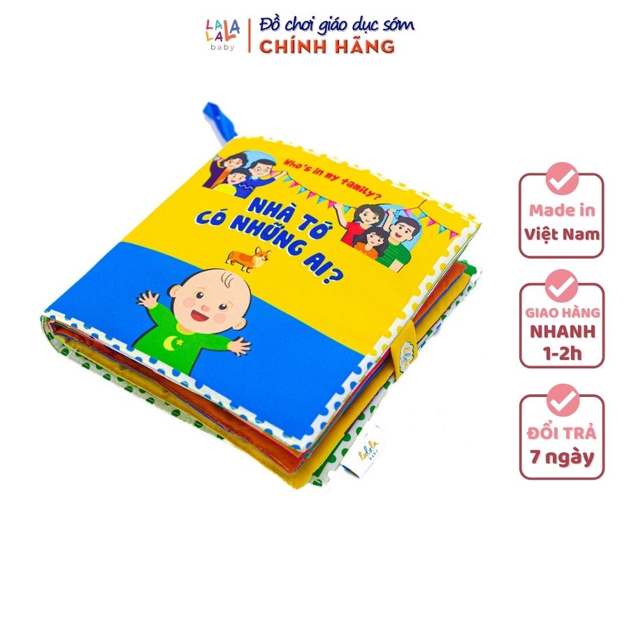 Sách vải Lalala Baby song ngữ đa tương tác Nhà tớ có những ai? - Who's is my family? kích thước 18x18cm 12 trang lật mở