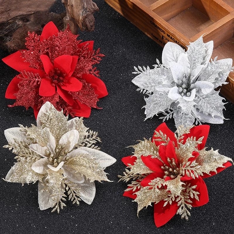 Set 5 bông hoa kim tuyến trang trí giáng sinh mới đẹp mắt