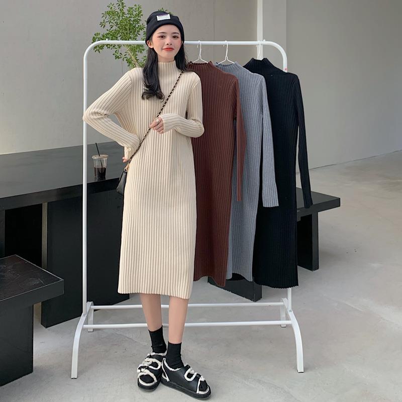 Đầm Len Dài Vừa Vặn Cổ Cao 150cm Dáng Ôm Dài Ngang Gối @