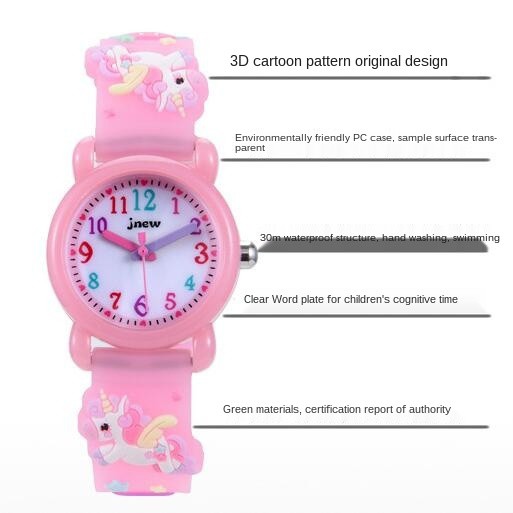ins pink pink blue children's watch 3d unicorn girl watch student chronograph quartz watch 30m waterproof kid watch