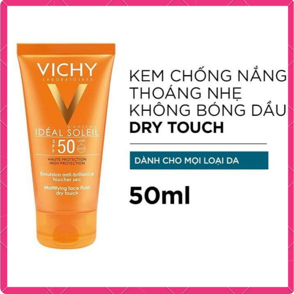 [CHÍNH HÃNG] Kem Chống Nắng Vichy Không Gây Nhờn Rít SPF50 Capital Soleil 50ml Dành Cho Mọi Loại Da Che Khuyết Điểm AUTH