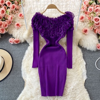 [Hàng order] Đầm len trễ vai dáng ôm, váy len