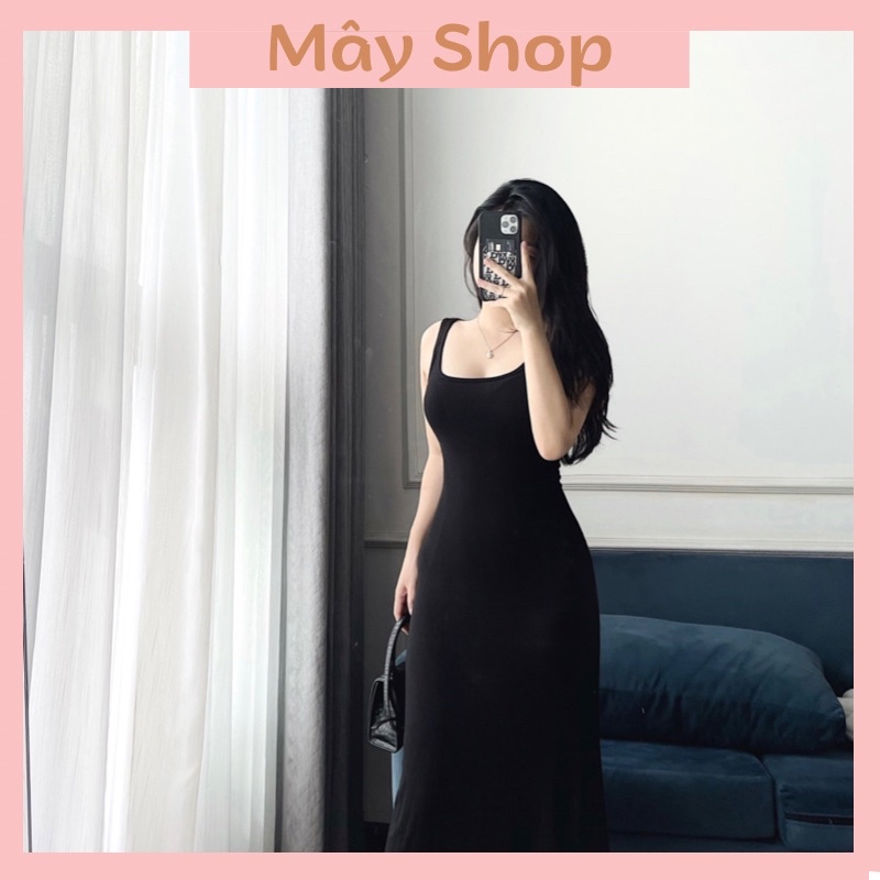 Váy Maxi 2 dây bản to đầm body basic form ôm tôn dáng chất tăm len co giãn tốt (hàng sẵn )