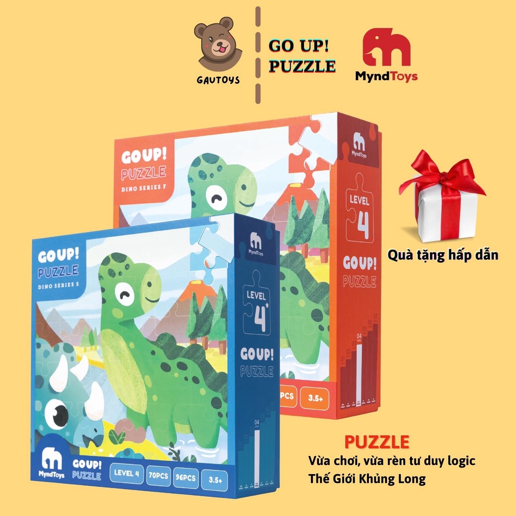 Đồ Chơi Xếp Hình Thông Minh MyndToys - Go Up! Puzzle Level 4 - Dino Series - Dành Cho Các Bé Trên 3 Tuổi