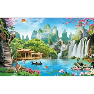 Tranh dán tường 3D sơn thủy hữu tình kích thước cao 120cm x 180cm