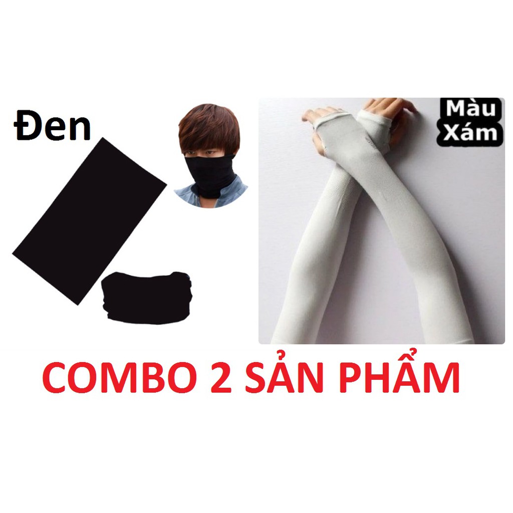 Combo Khăn Đa Năng Đen Và Găng Tay Xỏ Ngón Xám Đi Phượt