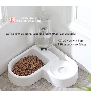Bát Ăn Chén Ăn kết hợp Bình Uống Nước tự động cho Chó Mèo chữ L