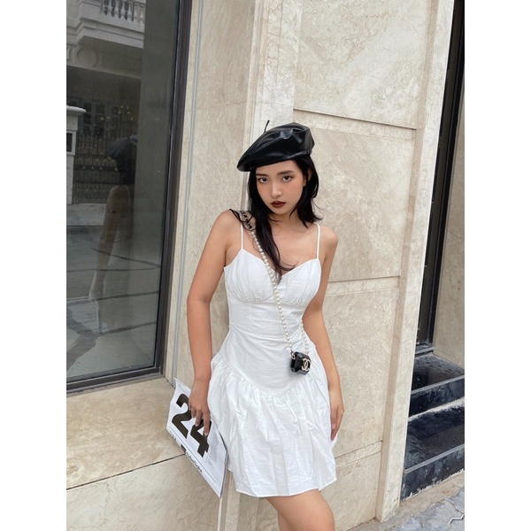 ( HÀNG CÓ SẴN ) Đầm Xoè Trắng 2 Dây Có Mút Ngực Phong Cách Nàng Thơ Amelie | BigBuy360 - bigbuy360.vn