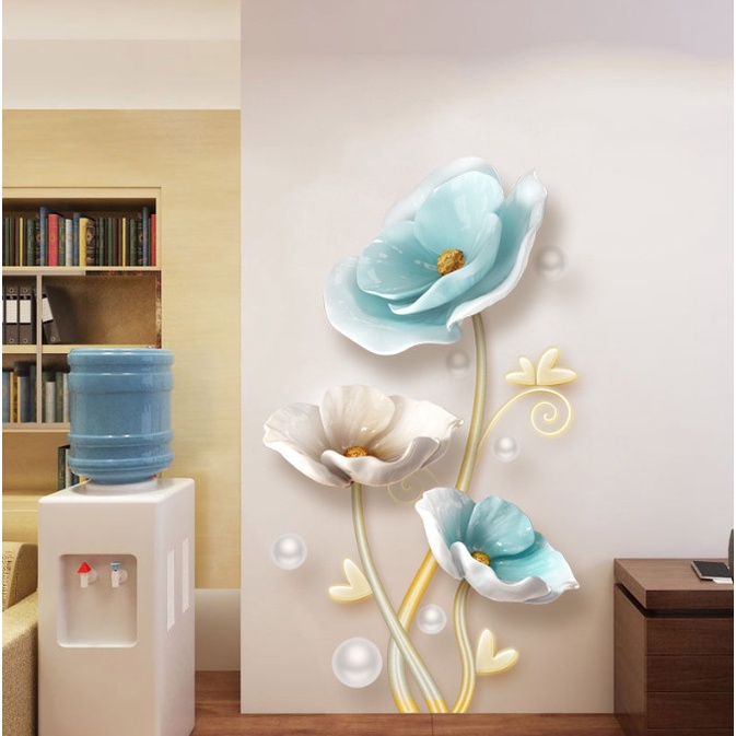Decal trang trí tường - Hoa hồng xanh ngọc bích