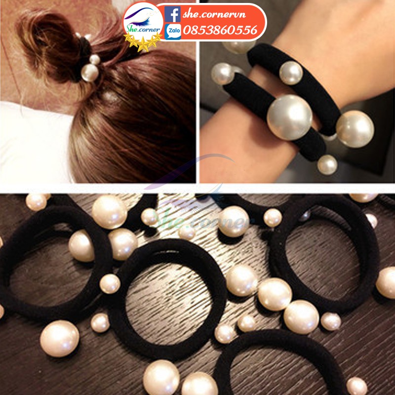Buộc tóc Hàn Quốc B050 đính ngọc trai nhân tạo