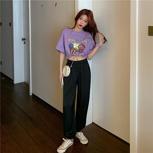 Áo Thun Ngắn Tay In Họa Tiết Graffiti + Quần Dài Ống Rộng Thời Trang Mẫu 2021 Dành Cho Nữ | BigBuy360 - bigbuy360.vn