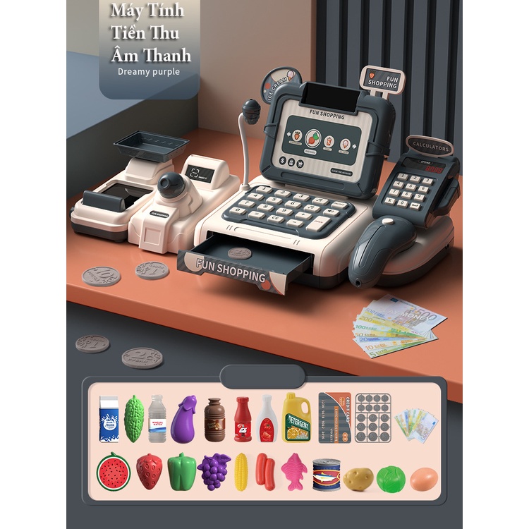 Đồ Chơi Máy Tính Tiền Siêu Thị Điện Tử Phiên Bản Có Mic Phát Âm Thanh ( Màu Xanh)