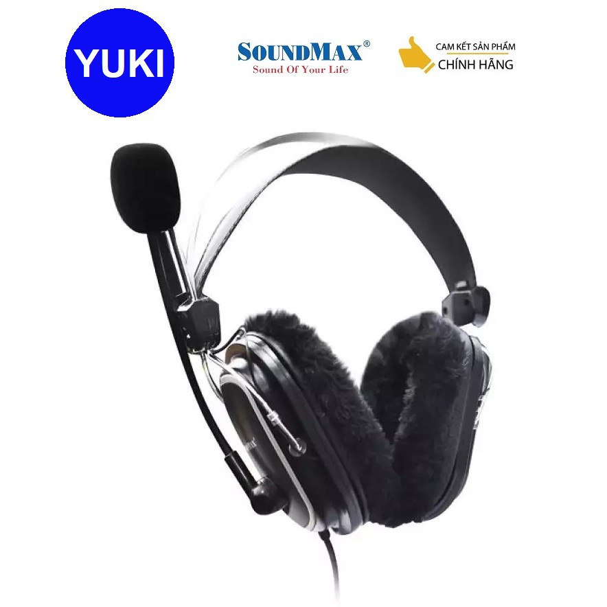 Tai nghe chụp tai kèm mic Soundmax AH-302 Đen YUKI phân phối Chính Hãng 100%_Bảo Hành 12 tháng