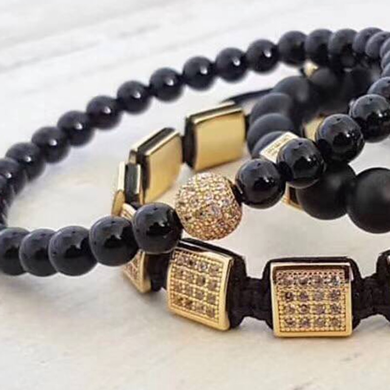 Hạt xỏ lỗ tròn bằng đồng đính đá cz màu đen 10mm dùng làm trang sức diy