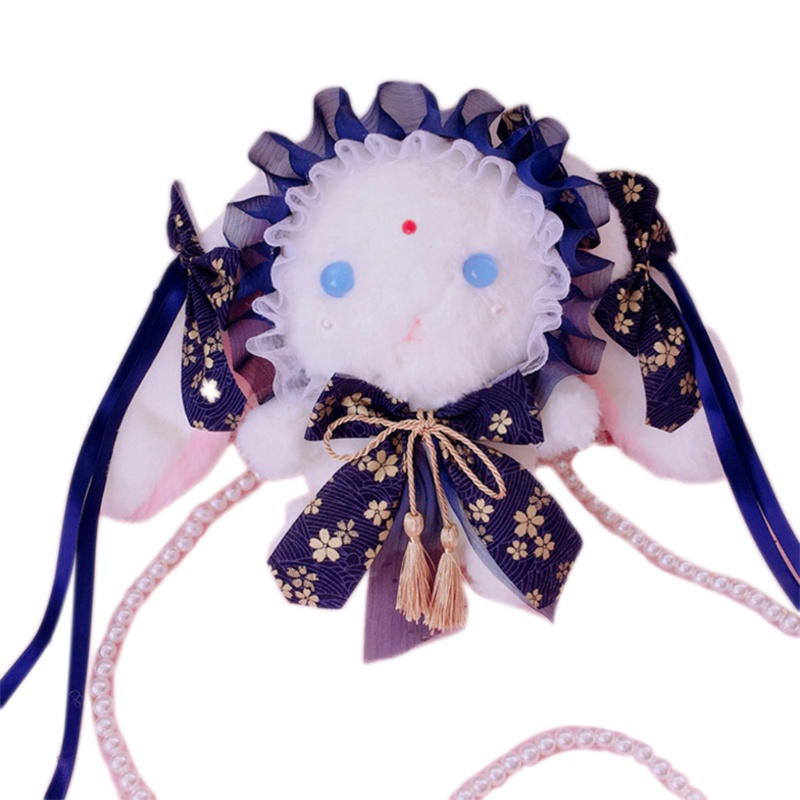 Túi Đeo Chéo Hình Thỏ Nhồi Bông Đính Ngọc Trai Phong Cách Lolita Dễ Thương