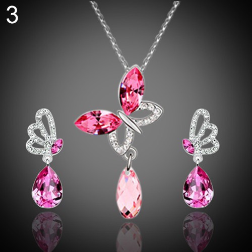 Bộ dây chuyền + bông tai hình bướm đính đá xinh xắn
