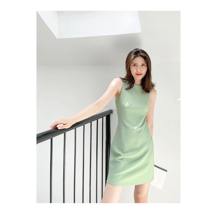Đầm 2 dây nữ ngắn chất liệu trượt chéo cao cấp màu xanh min 2 lớp cao cấp - Váy chữ a thiết kế basic trẻ trung V 06