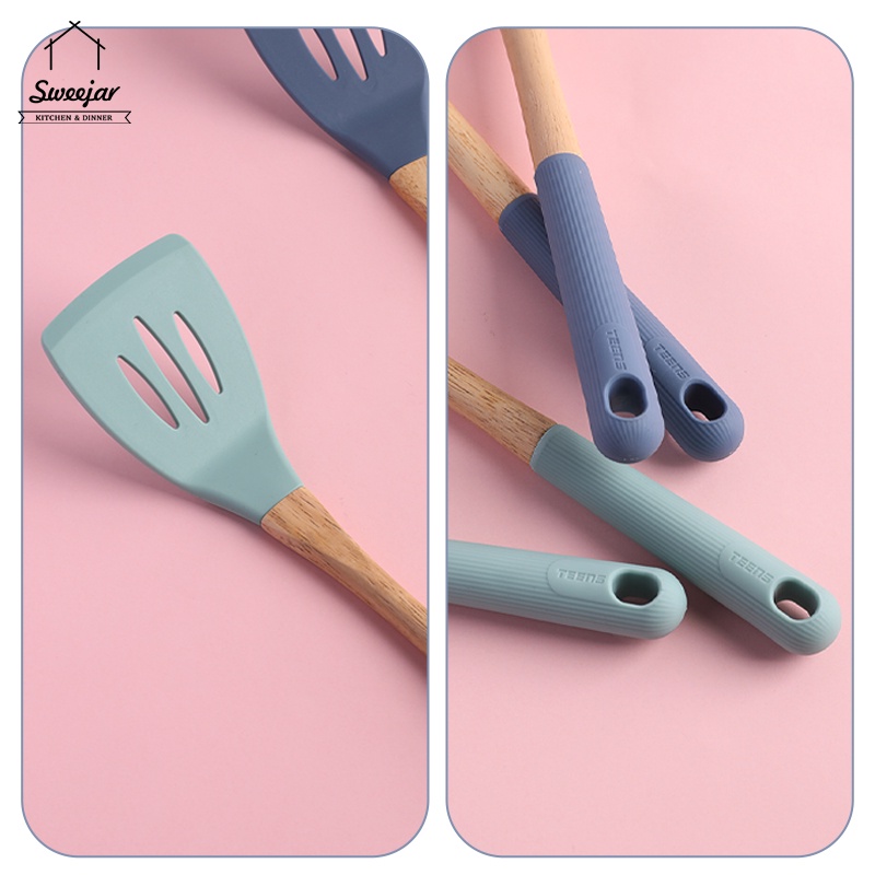 Sweejar Dụng cụ nấu ăn bằng gỗ và silicone chất lượng cao