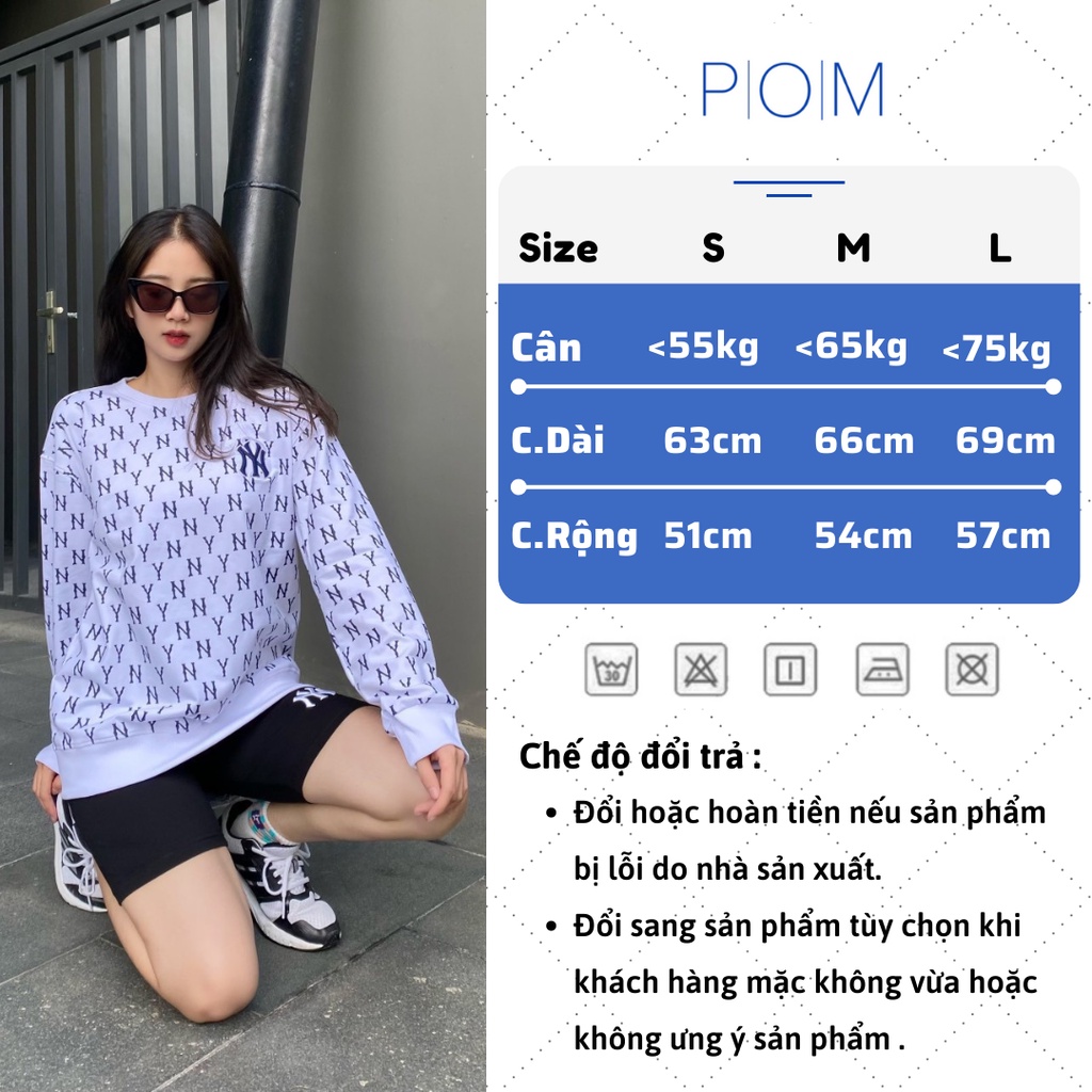 Áo Sweater nam nữ, Áo nỉ xuất dư M.L.B, Áo thun dài tay NY Monogram SW02 - Pom Store