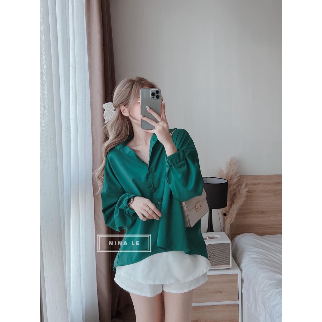 Sét bộ đồ nữ áo sơ mi xanh thanh lịch phối quần đùi xếp tầng duyên dáng giúp nàng nổi bật đi chơi, đi biển