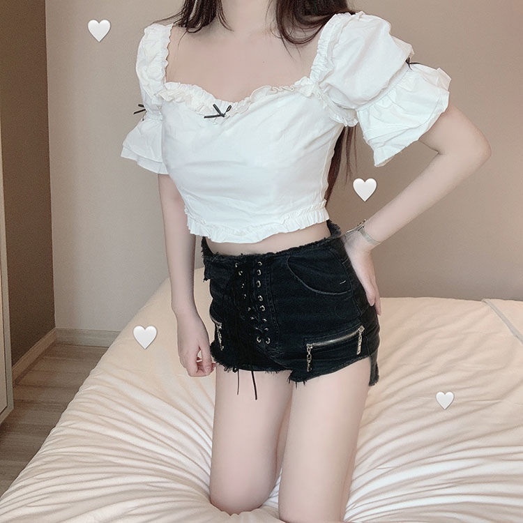 Áo Sơ Mi Tay Ngắn Dáng Ôm Thắt Nơ Phối Ren Kiểu Retro Thời Trang Mùa Hè Mới Cho Nữ