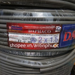 Dây điện đôi xám tròn 2 lớp vỏ Daphaco 2 x 1.5 - Cuộn 100 mét