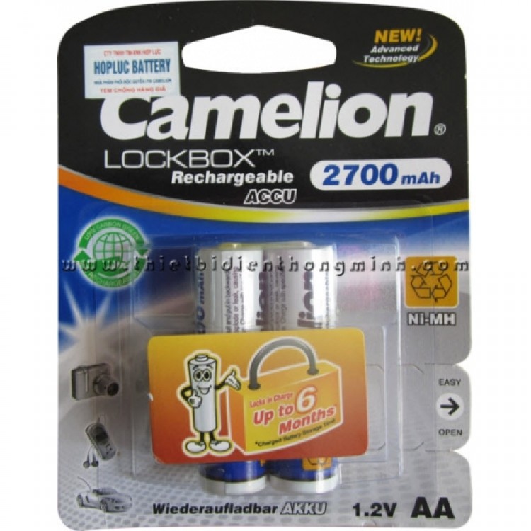 Pin sạc 2a Camelion. Chuyên dùng cho Micro Karaoke. Pin sạc được. 1 vỉ 2 viên. Dung lượng 2700 mAh. Vi Tính Quốc Duy