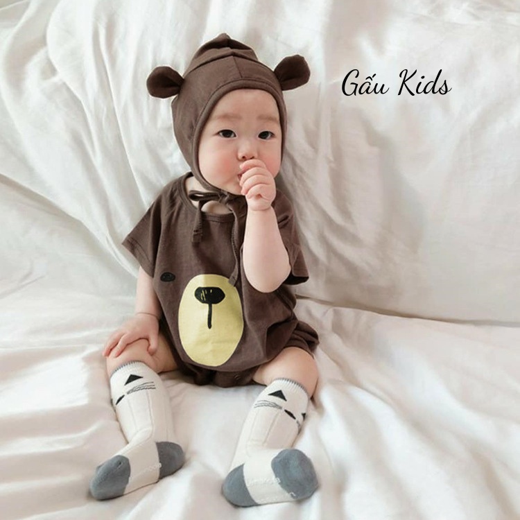 Bodysuit cho bé trai bé gái mùa hè vải cotton an toàn từ sơ sinh size 3 - 14kg kèm mũ TE01