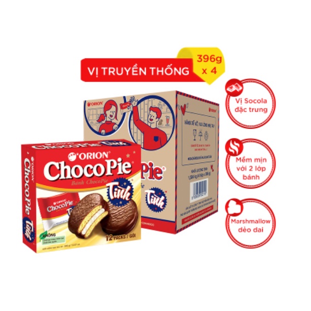 Combo 4 hộp bánh Orion ChocoPie Tình vị truyền thống (396g x 4)