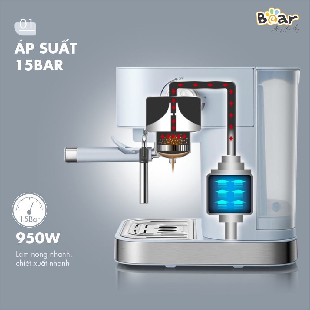 Máy pha cà phê Bear CF-B15V1 pha cafe espresso tự động cho gia đình hoặc văn phòng