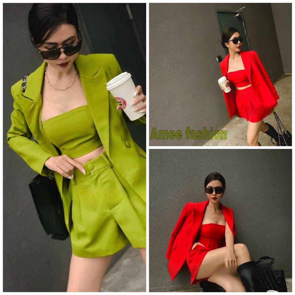 Sét vét 3 món sang chảnh áo khoác áo bra kèm quần đùi trẻ trung